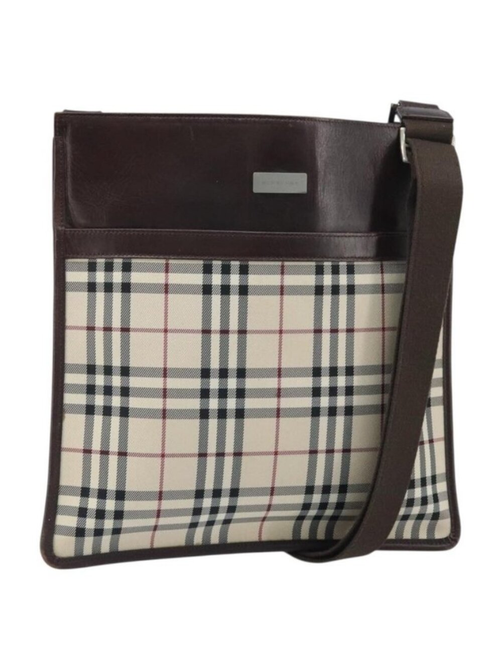 Authentic BURBERRY Nova Check Shoulder Bag Canvas Beige Silver